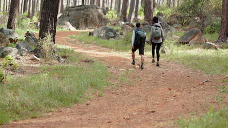 Hiking,-adventure-and-couple-walking-in-nature