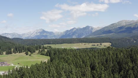 Natures-Cansiglio-forest,-breathtaking-Italian-Alps-summer-landscape-AERIAL