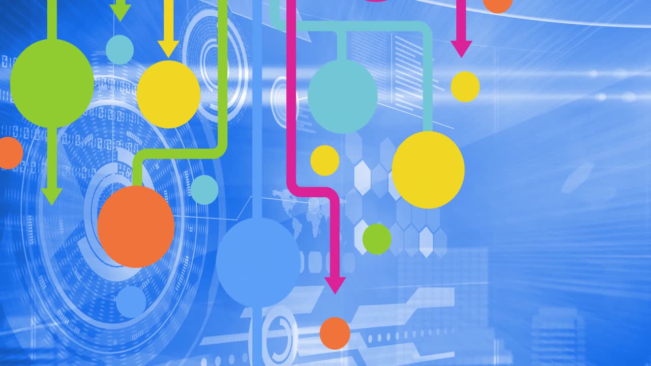 백그라운드에서 데이터 처리를 통해 디지털 아이콘으로 연결 네트워크의 애니메이션