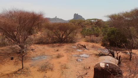 local samburu village in northern kenya. aerial shot