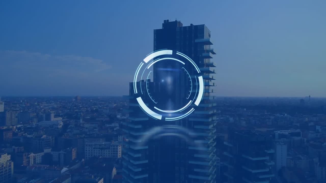 Animazione di scansione con mirino su paesaggio urbano