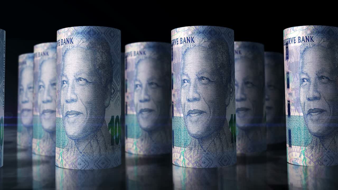 South Africa Rand money banknotes rolls seamless loop