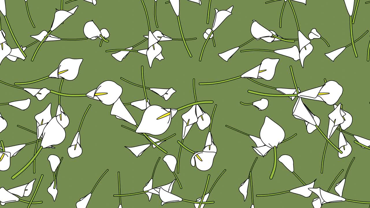 초록색 바탕에 색 칼라 릴리 꽃이 있습니다.