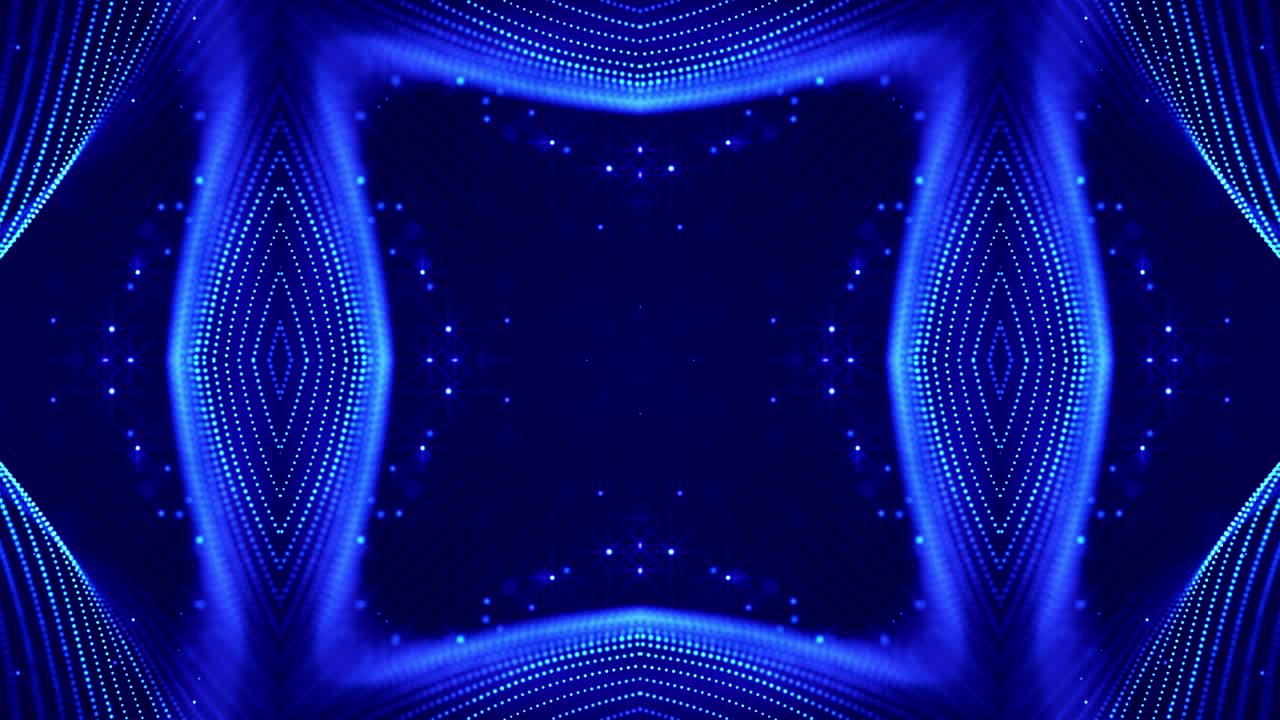 4k looped sci-fi 3d fondo con efectos de luz. partículas azules brillantes forman líneas, superficies, estructuras simétricas complejas como en el caleidoscopio. tema abstracto de microworld o nanotecnología