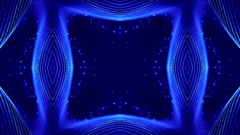 4k looped sci-fi 3d fondo con efectos de luz. partículas azules brillantes forman líneas, superficies, estructuras simétricas complejas como en el caleidoscopio. tema abstracto de microworld o nanotecnología
