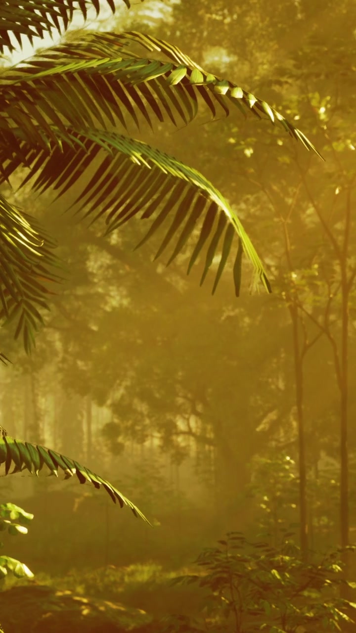 La luce del sole filtra attraverso gli alberi in una foresta durante le ore mattutine