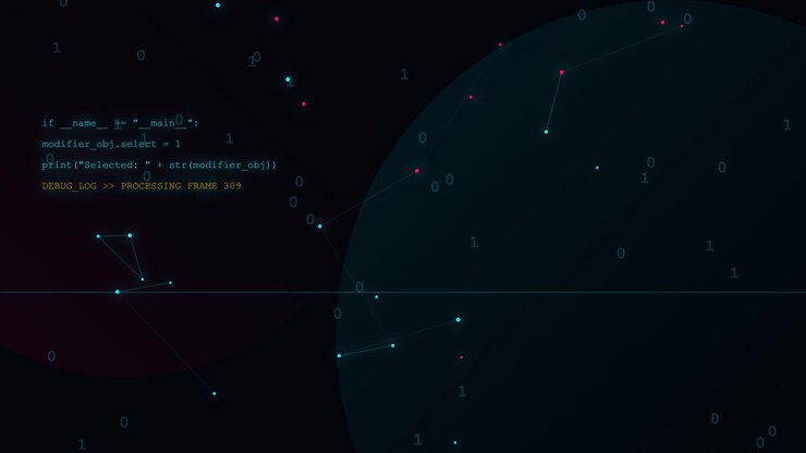 Abstract Digital Background with Programming Code and Floating Binary Data