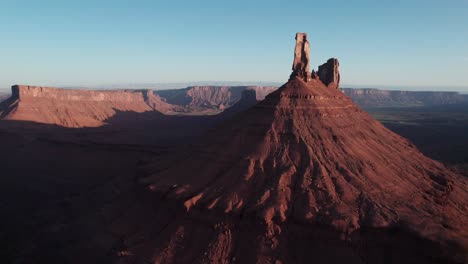 drone footage of castleton tower and the la sal mountains nature aerial footage desert, nature, landscape, sand dunes, cacti, rock formations, canyons, mountains, arid, hot, dry, rugged, wild, barren