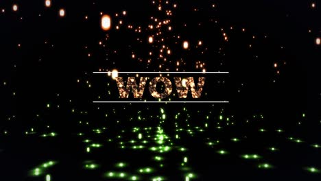 Digital-animation-of-wow-text-over-spots-of-light-falling-against-black-background