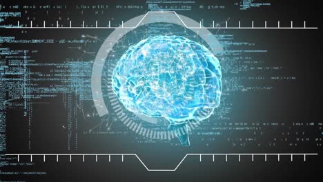 Animation-of-round-scanner-over-human-brain-icon-and-data-processing-against-grey-background