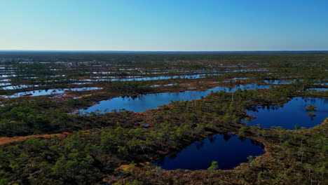 Aerial-view-of-Kemeri-national-park,-sunny-summer-day-in-north-of-Latvia