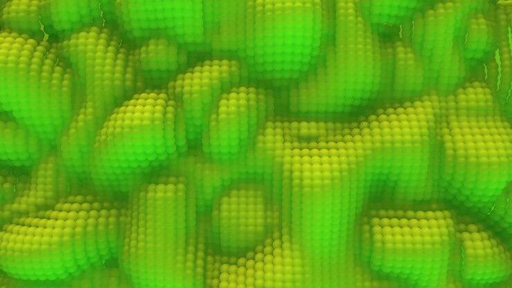 Sfondo astratto 3D a loop effetto caviale. Superficie ondulata con increspature e bolle. Texture vibrante e di tendenza, tessuto alla moda, design grafico, texture animata con granuli.