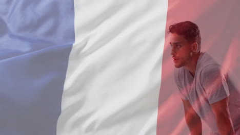 animação da bandeira da frança sobre atleta masculino caucasiano