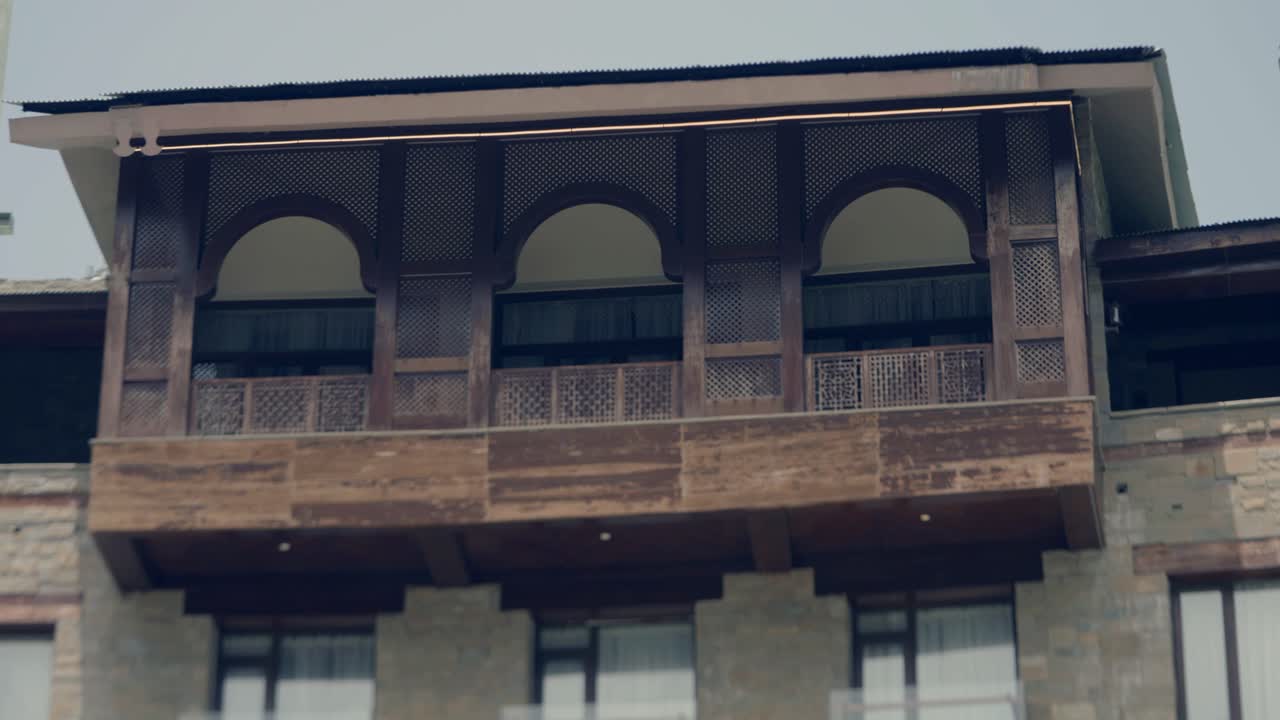 View of windows and balcony of ancient building at Malam Jabba SWAT in Pakistan