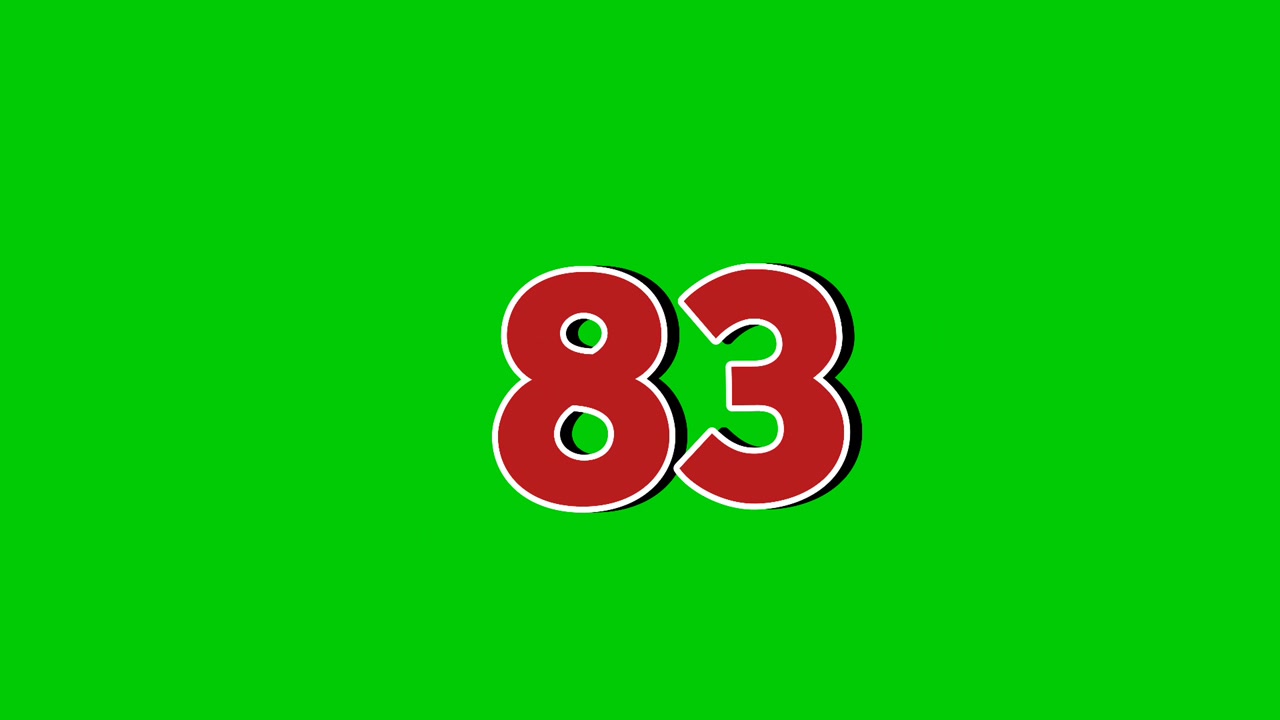 Number 83 symbol sign animation motion graphics cartoon green screen background.Red number smoke effects video elements
