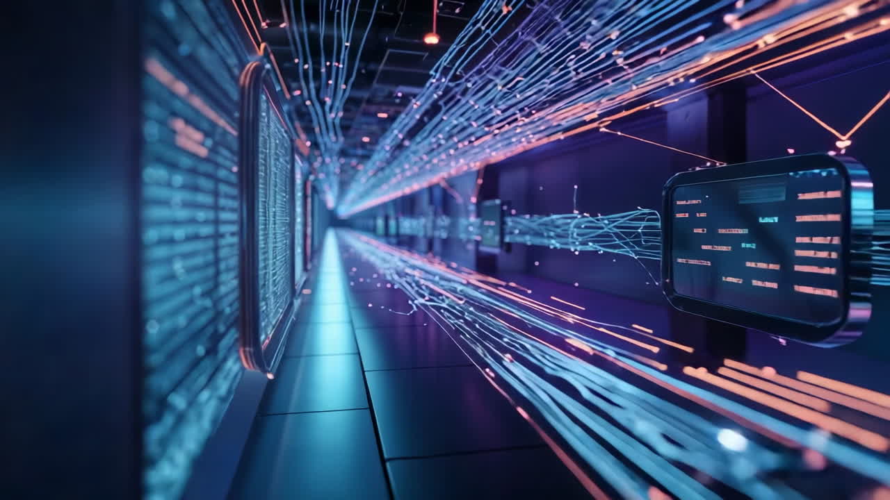 Abstract Digital Data Flow in a Futuristic Network Tunnel