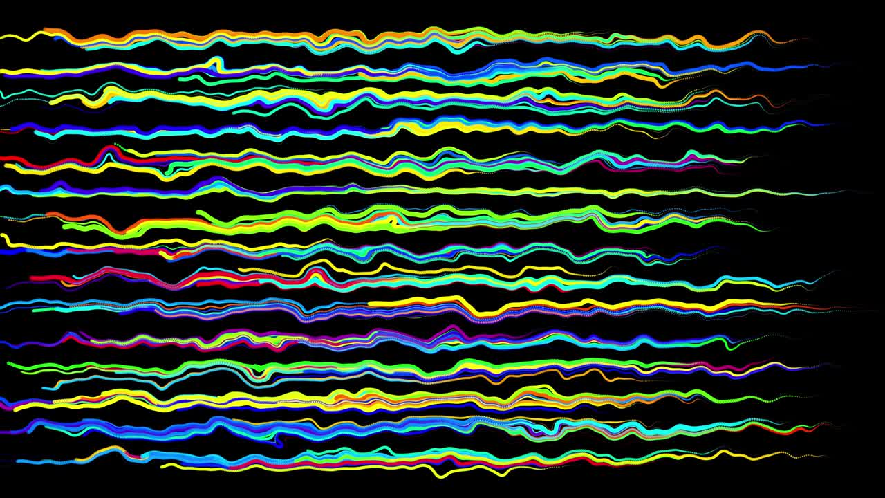 abstract creative looped bg con líneas rizadas como senderos de diferentes colores. las líneas forman un patrón giratorio como ruido de rizado. abstract 3d looping flowing animation as bright creative festive background