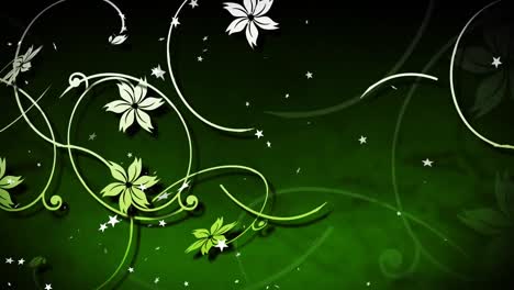 animation of stars and flowers on green background