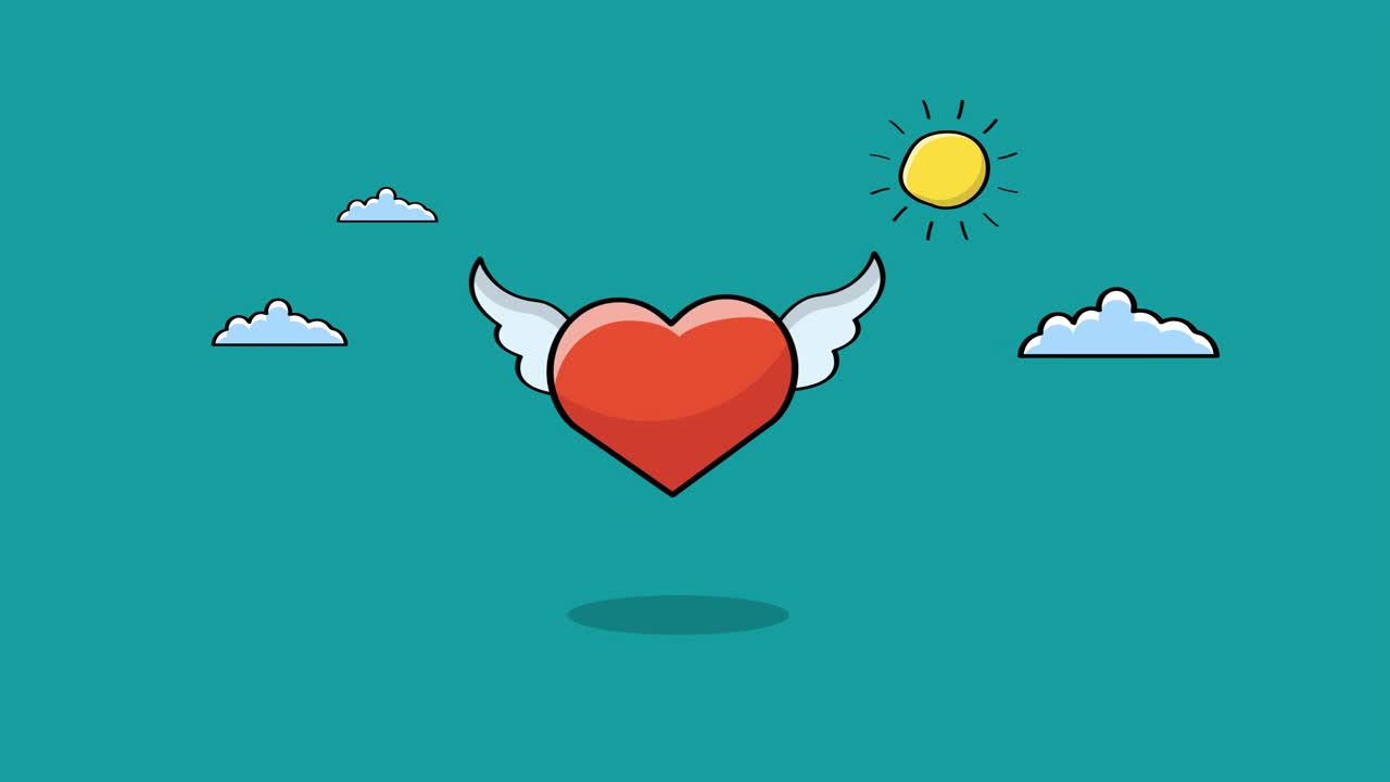 el concepto de animación de dibujos animados de amor. corazón de mosca con alas.4k video animación gráfica de movimiento. se puede usar para el video explicador.