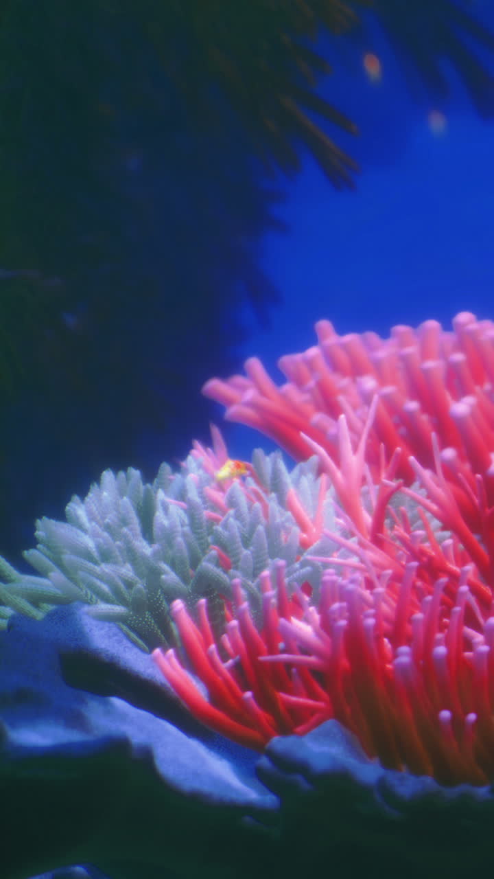 Barriera corallina colorata brulicante di vita nelle acque blu profonde dell'oceano