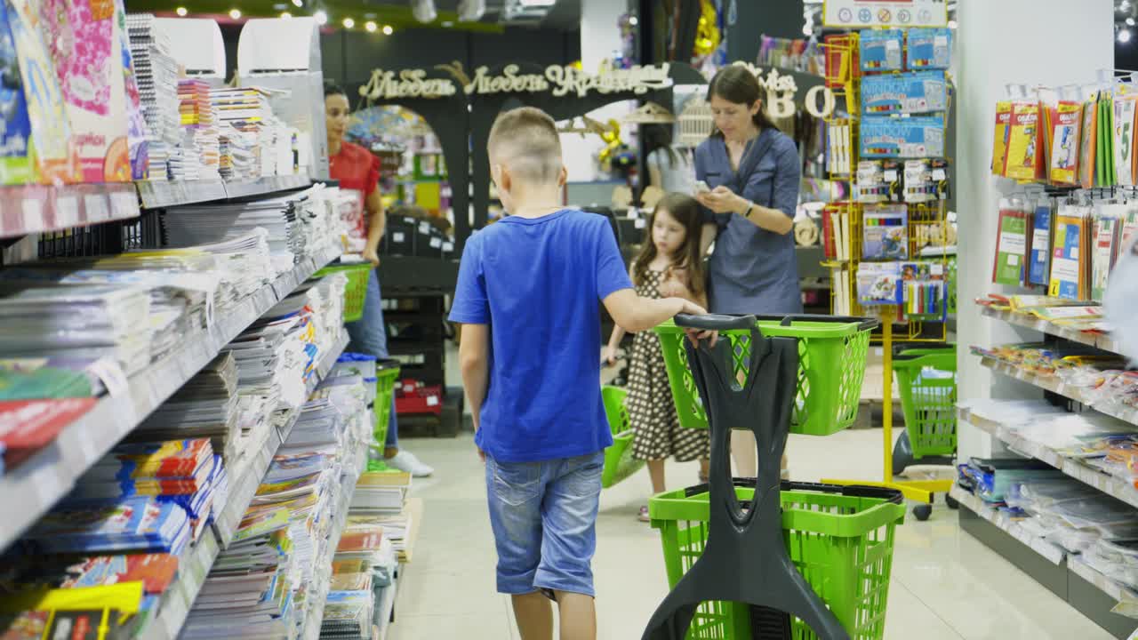 Vinnitsa, Ukraine - August, 2018: Purchase of stationery in the store. Many colorful tools and supplies on the shelf of a stationery shop