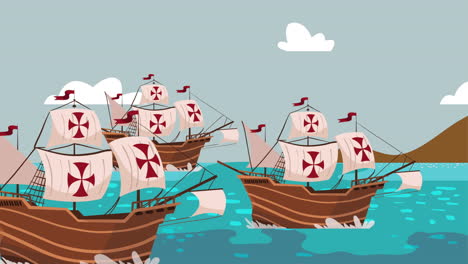 feliz día de colón animación con caravelas