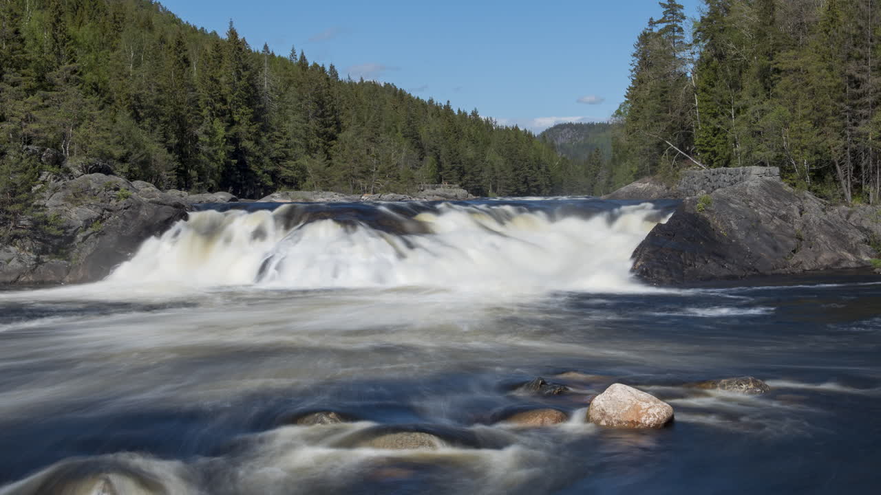 Time lapse of Teinefossen waterfall landscape on Tovdal River in South Norway