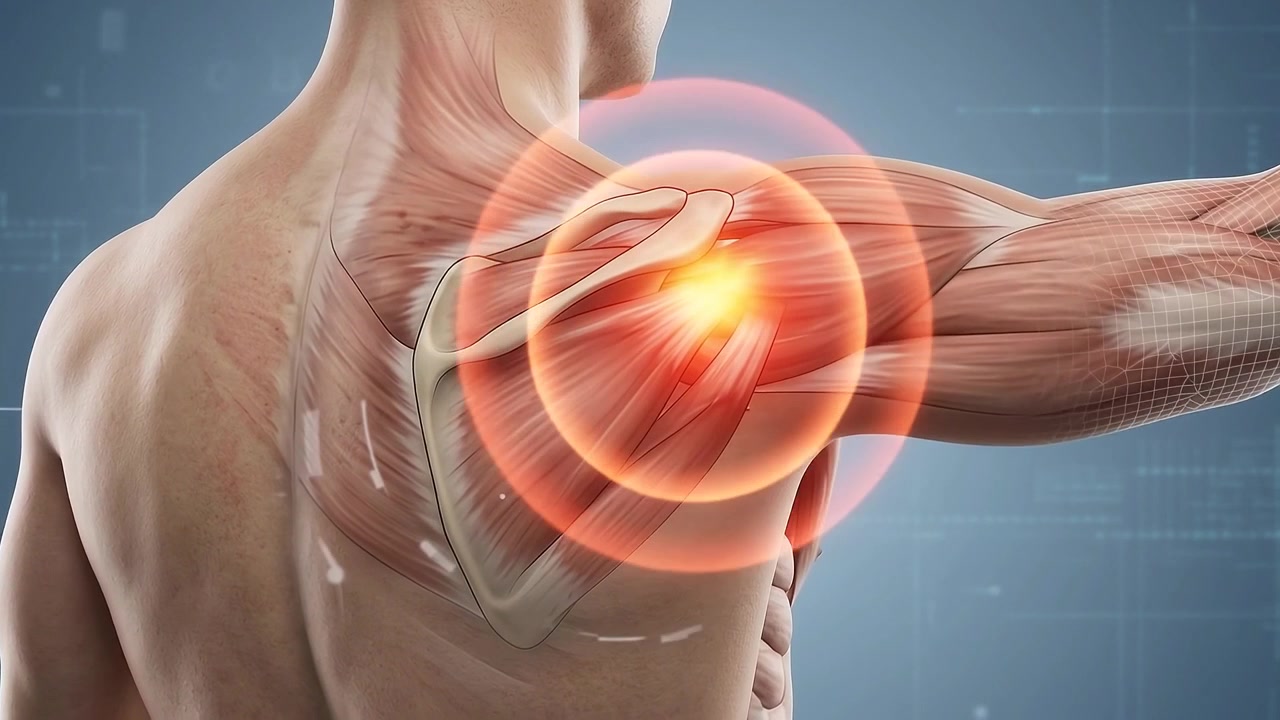 Animazione medica di tendinite della cuffia dei rotatori e infiammazione della spalla