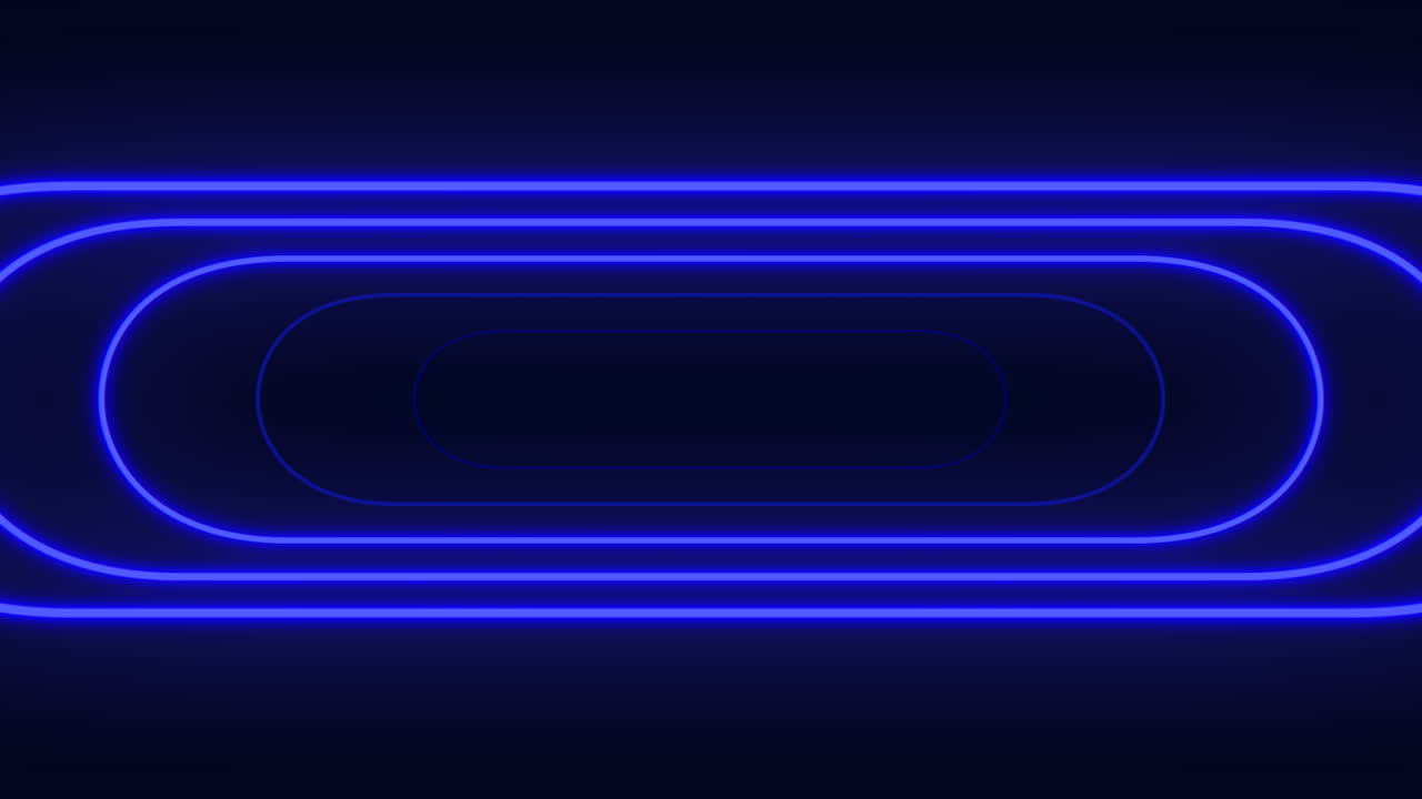 Abstract blue neon rounded rectangle frames glowing on dark background video