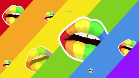 animación de las bocas del arco iris sobre las rayas del arco iris