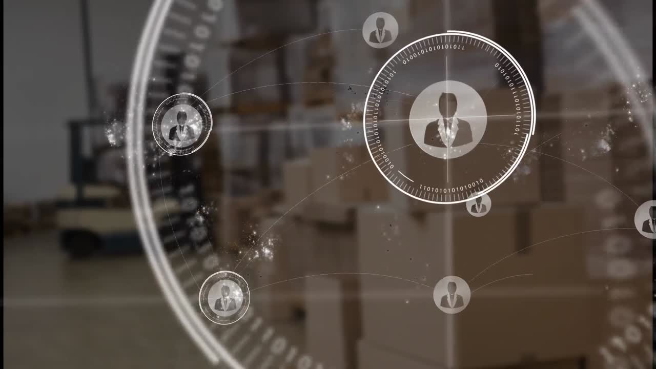 animación de iconos de perfiles múltiples sobre escáneres redondos contra el almacén