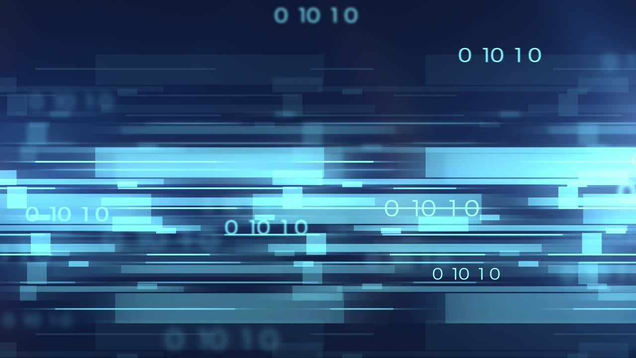 Tech cyan loop background with lines and code.