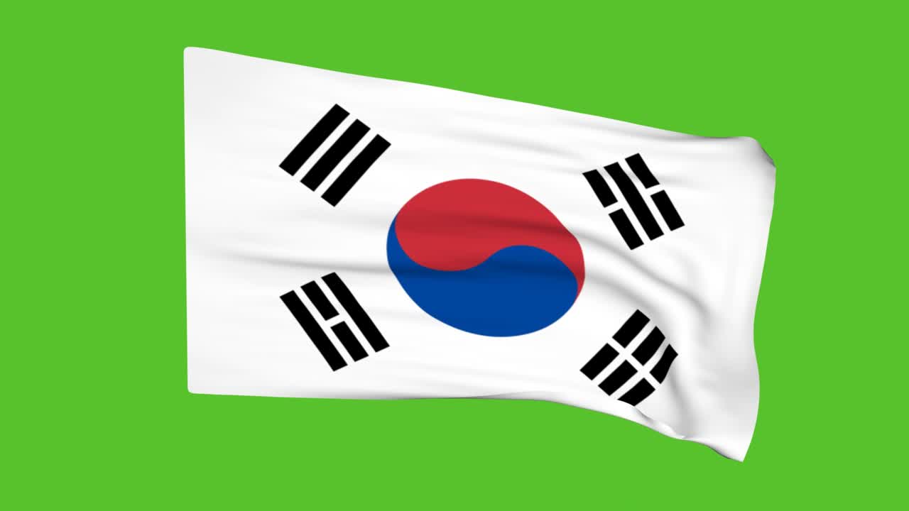 녹색 바탕에 한국의 국기 3d 애니메이션