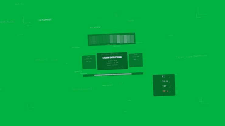 Tilting HUD launching, fragments aligning on transparent, revealing bar, showing SYSTEM OPERATIONAL
