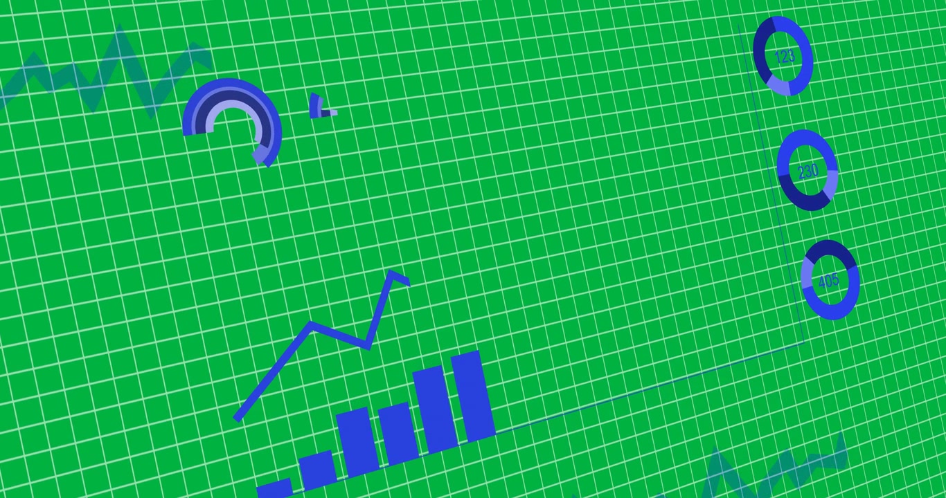 Animação de processamento de gráficos, estatísticas e dados financeiros em fundo transparente