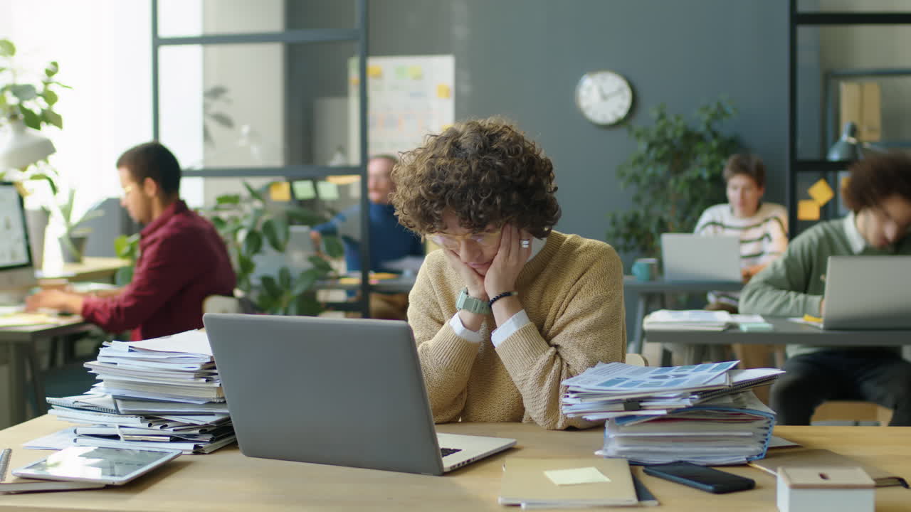 Timelapse of Overworked Businesswoman in Office