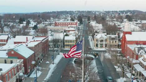 snowing in american town