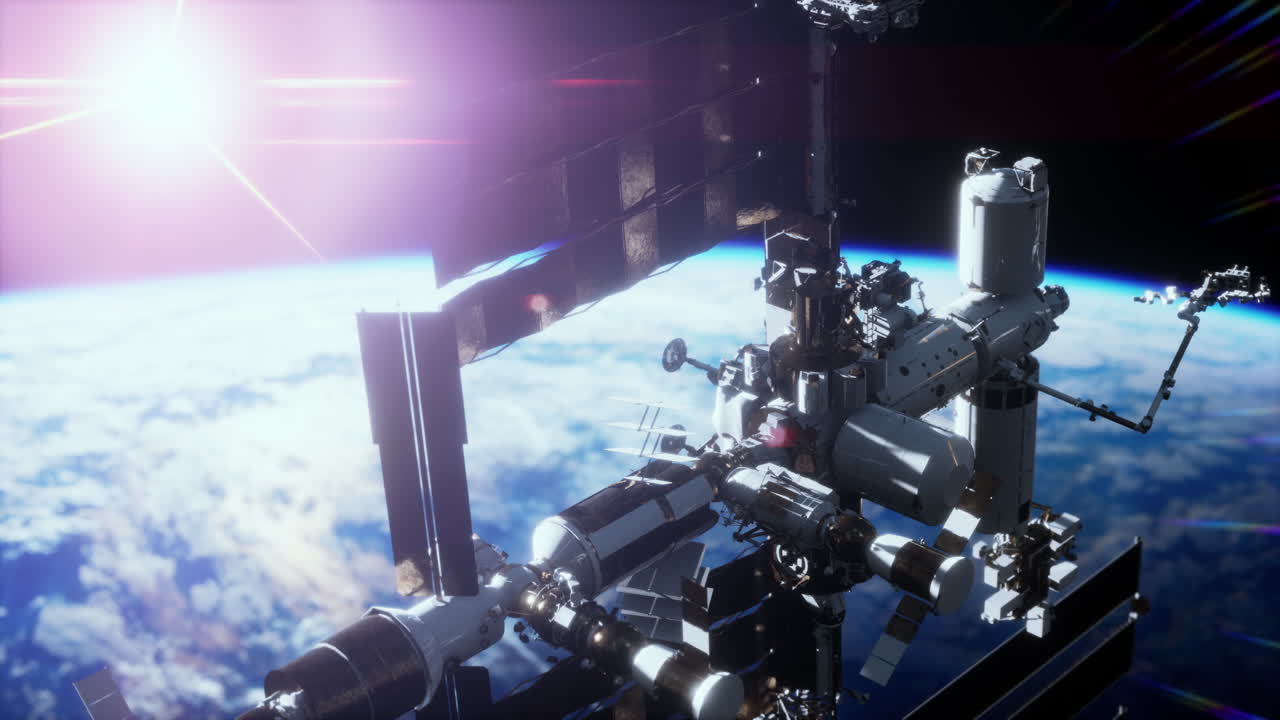 International Space Station ISS floating in orbit above planet earth