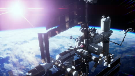 la estación espacial internacional está flotando en órbita sobre el planeta tierra.