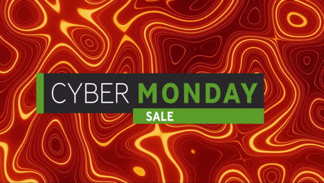 animation of cyber monday sale text over lines pattern background