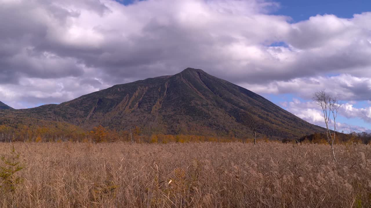 красивая высокая гора на лугу с голубым и облачным небом