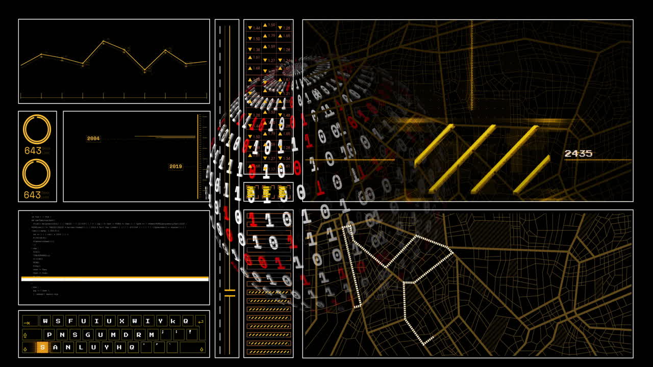 Animation of financial data processing over globe with binary coding