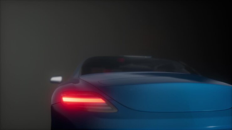 auto sportiva di lusso in uno studio buio con luci brillanti