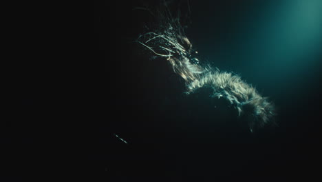 a creepy witch rises her head during the night storm