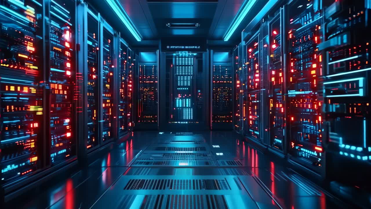 A server room filled with lots of servers in a data center