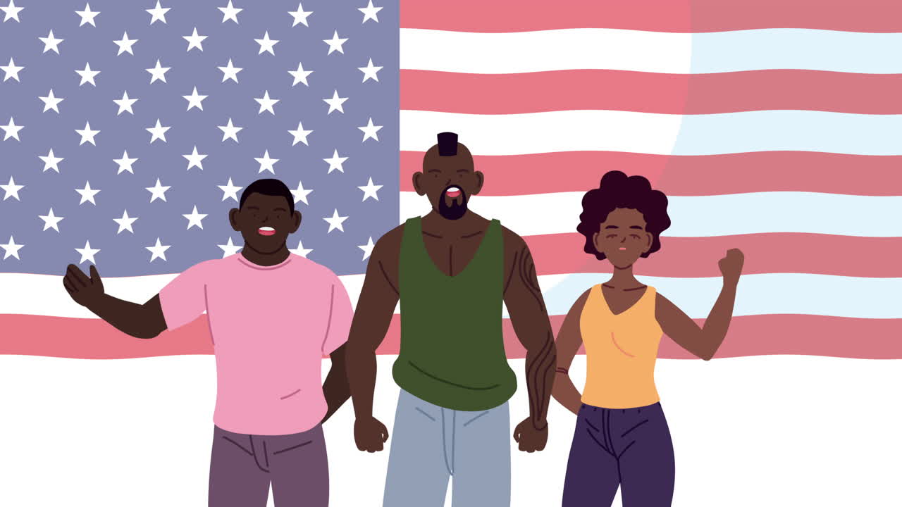 Diverse groep staand voor Amerikaanse vlag