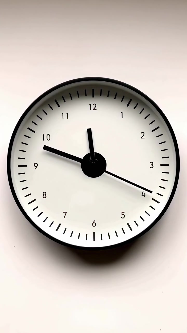 Orologio da parete minimalista che ticchetta su una parete bianca