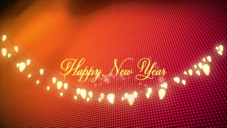 animation of happy new year text over red background