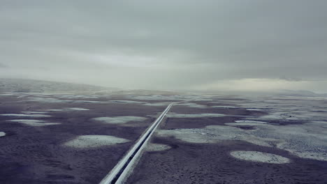 drone footage of a snowy  road in iceland