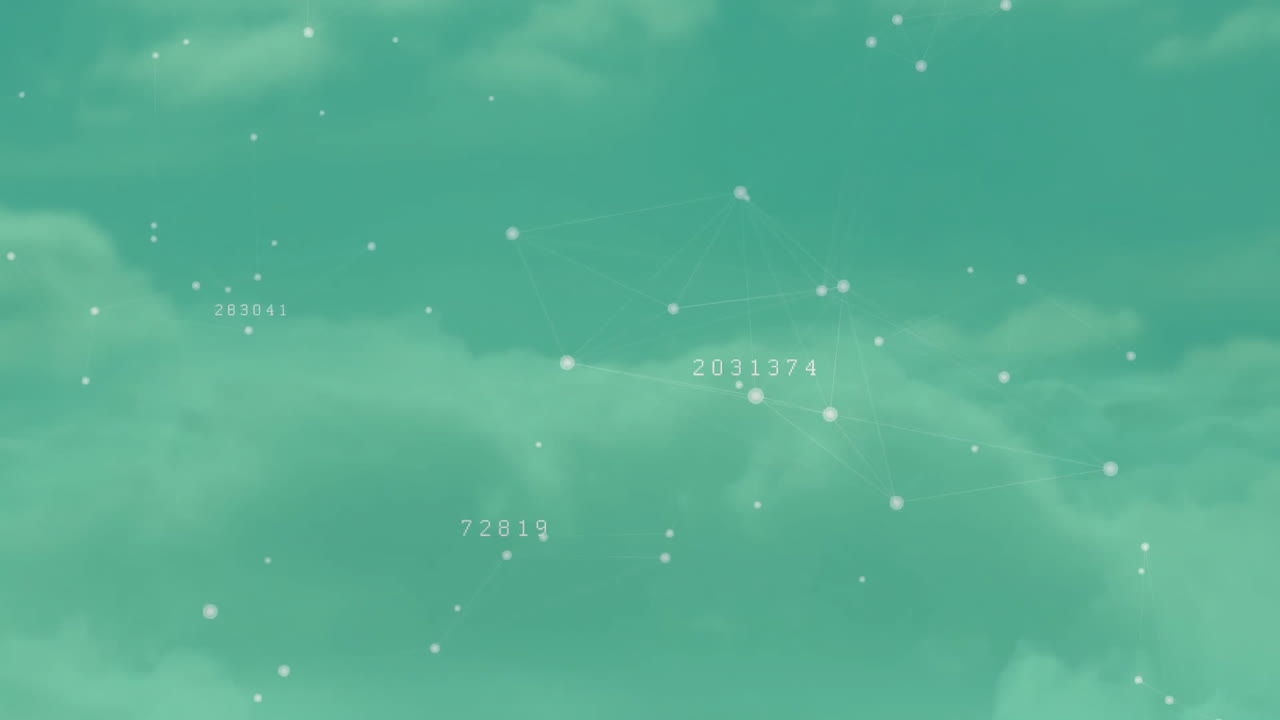 Network data being visualized in teal scene, showing nodes connected by lines and numeric labels